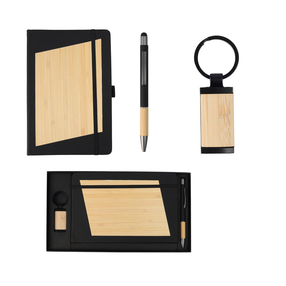 Pourboire Bamboo Gift Set – A5 Notebook, Stylus Pen & Keychain